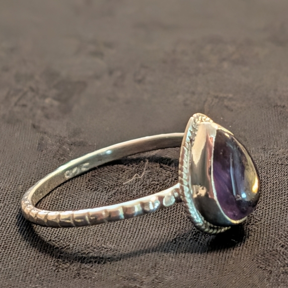Natural Amethyst Teardrop Ring Solid Sterling Silver Size 8.5 🆕 - Picture 3 of 7
